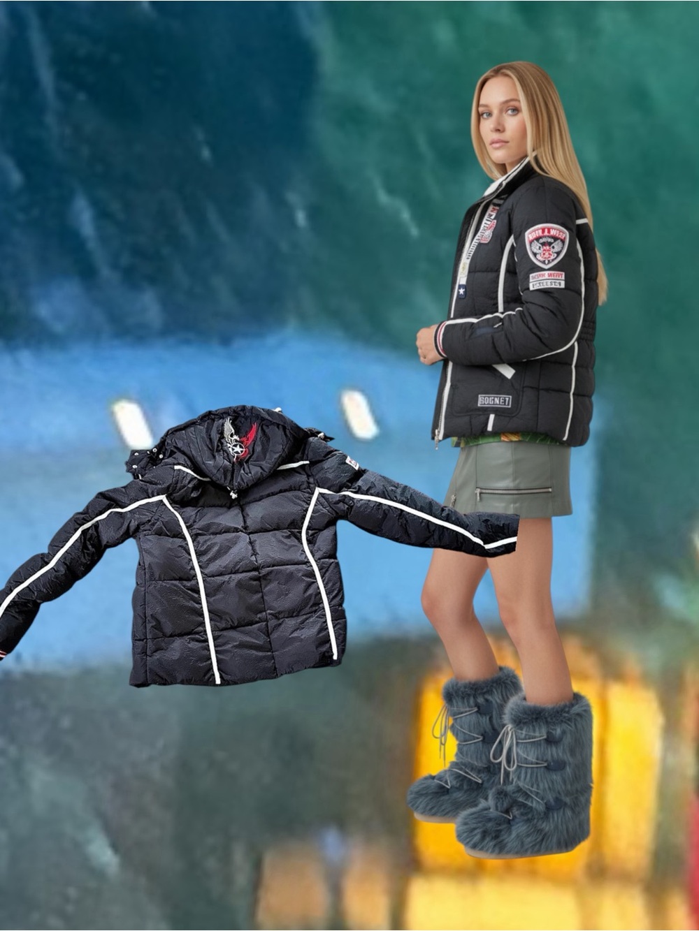 Bogner Women's Black Down Hooded Ski Puffer Jacket